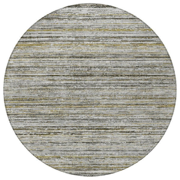 HomeRoots 5' Durable Pewter Striped Area Rug for Indoor & Outdoor Use – Stylish, Washable, and Stain-Resistant! 8' Round 607970