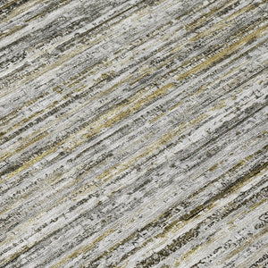 HomeRoots 5' Durable Pewter Striped Area Rug for Indoor & Outdoor Use – Stylish, Washable, and Stain-Resistant! 8' Round 607970