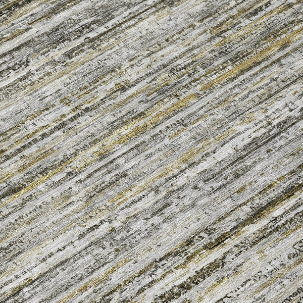 HomeRoots 5' Durable Pewter Striped Area Rug for Indoor & Outdoor Use – Stylish, Washable, and Stain-Resistant! 8' Round 607970