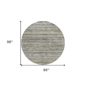 HomeRoots 5' Durable Pewter Striped Area Rug for Indoor & Outdoor Use – Stylish, Washable, and Stain-Resistant! 8' Round 607970
