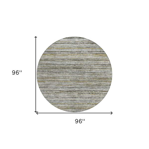 HomeRoots 5' Durable Pewter Striped Area Rug for Indoor & Outdoor Use – Stylish, Washable, and Stain-Resistant! 8' Round 607970