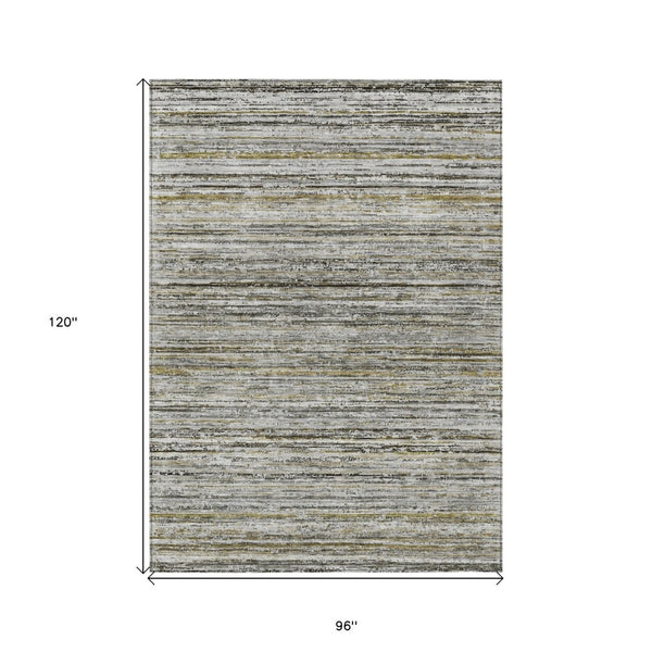 HomeRoots 5' Durable Pewter Striped Area Rug for Indoor & Outdoor Use – Stylish, Washable, and Stain-Resistant! 8' X 10' 607971