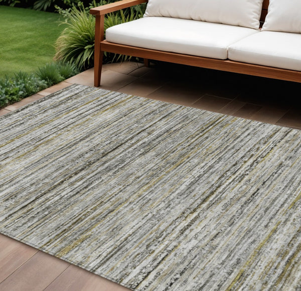 HomeRoots 5' Durable Pewter Striped Area Rug for Indoor & Outdoor Use – Stylish, Washable, and Stain-Resistant! 8' X 10' 607971