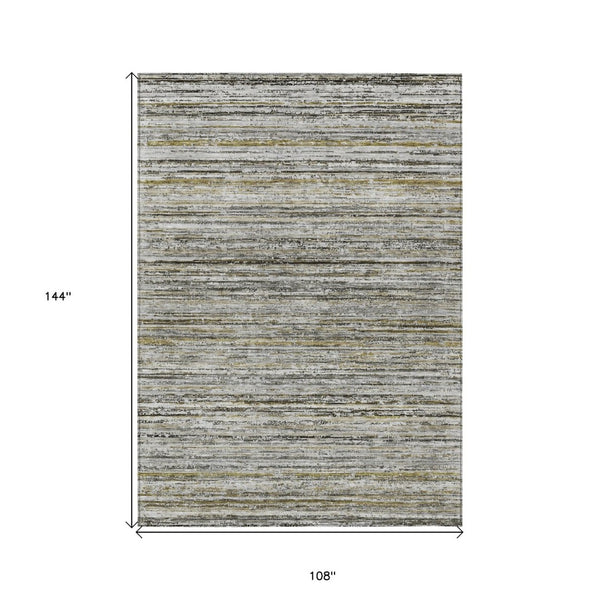 HomeRoots 5' Durable Pewter Striped Area Rug for Indoor & Outdoor Use – Stylish, Washable, and Stain-Resistant! 9' X 12' 607972