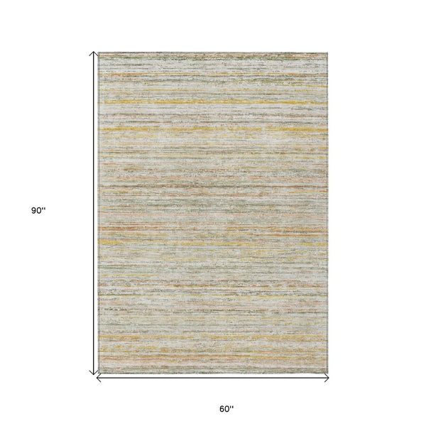 HomeRoots 5' Sage Striped Washable Area Rug – Elegant, Durable Design for Indoor and Outdoor Versatility 5' X 8' 607975