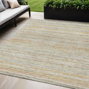 HomeRoots 5' Sage Striped Washable Area Rug – Elegant, Durable Design for Indoor and Outdoor Versatility 5' X 8' 607975