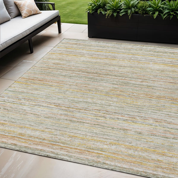 HomeRoots 5' Sage Striped Washable Area Rug – Elegant, Durable Design for Indoor and Outdoor Versatility 5' X 8' 607975