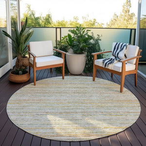 HomeRoots 5' Sage Striped Washable Area Rug – Elegant, Durable Design for Indoor and Outdoor Versatility 8' Round 607976