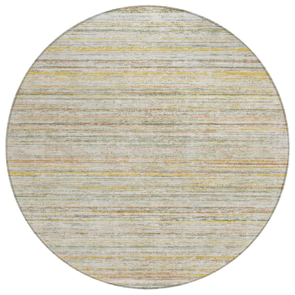 HomeRoots 5' Sage Striped Washable Area Rug – Elegant, Durable Design for Indoor and Outdoor Versatility 8' Round 607976