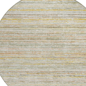 HomeRoots 5' Sage Striped Washable Area Rug – Elegant, Durable Design for Indoor and Outdoor Versatility 8' Round 607976
