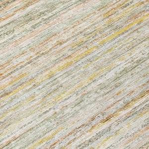 HomeRoots 5' Sage Striped Washable Area Rug – Elegant, Durable Design for Indoor and Outdoor Versatility 8' Round 607976