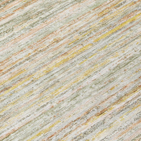 HomeRoots 5' Sage Striped Washable Area Rug – Elegant, Durable Design for Indoor and Outdoor Versatility 8' Round 607976