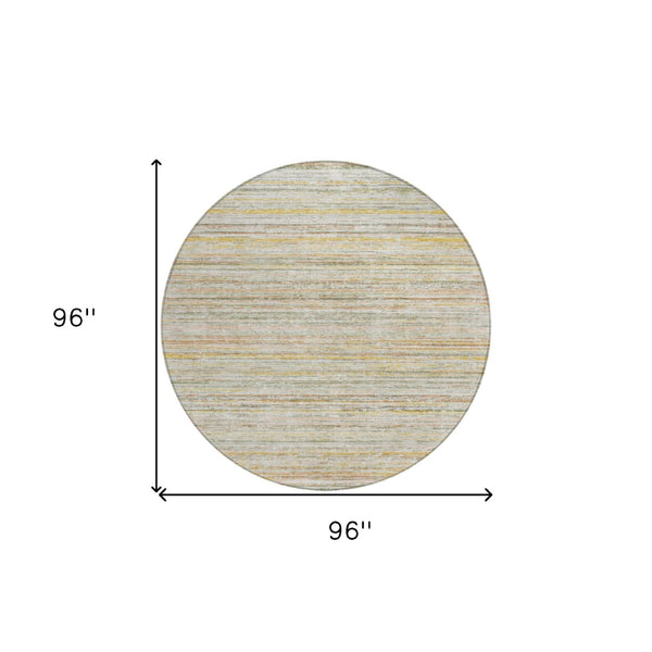 HomeRoots 5' Sage Striped Washable Area Rug – Elegant, Durable Design for Indoor and Outdoor Versatility 8' Round 607976