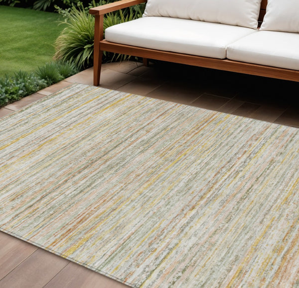 HomeRoots 5' Sage Striped Washable Area Rug – Elegant, Durable Design for Indoor and Outdoor Versatility 8' X 10' 607977