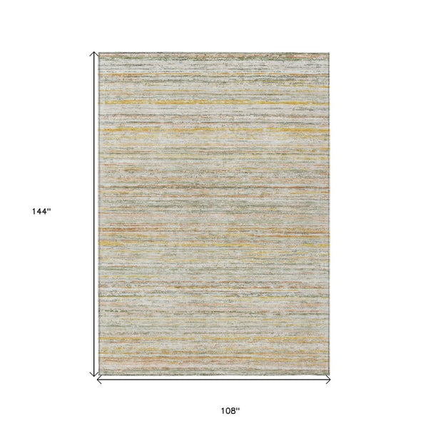 HomeRoots 5' Sage Striped Washable Area Rug – Elegant, Durable Design for Indoor and Outdoor Versatility 9' X 12' 607978