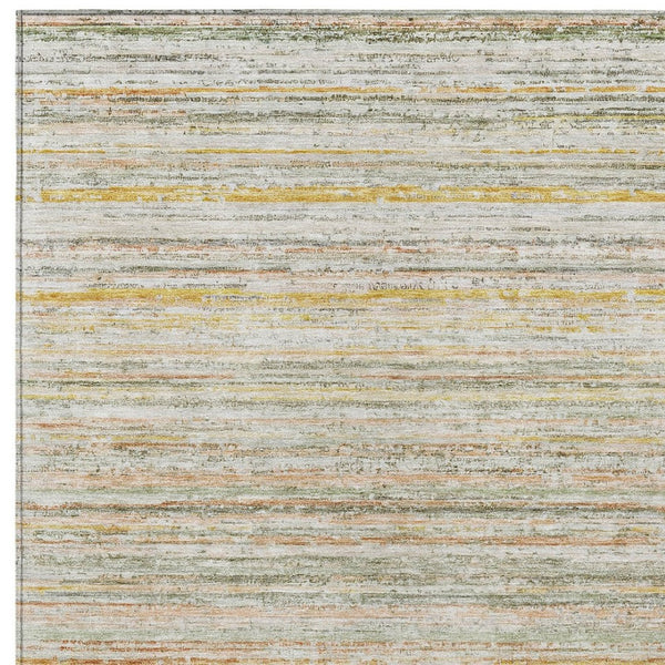 HomeRoots 5' Sage Striped Washable Area Rug – Elegant, Durable Design for Indoor and Outdoor Versatility 9' X 12' 607978