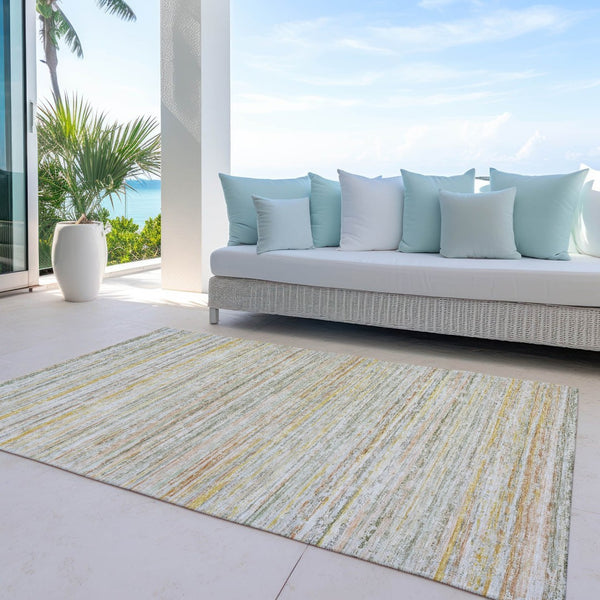 HomeRoots 5' Sage Striped Washable Area Rug – Elegant, Durable Design for Indoor and Outdoor Versatility 10' X 14' 607979