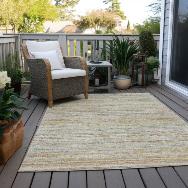 HomeRoots 5' Sage Striped Washable Area Rug – Elegant, Durable Design for Indoor and Outdoor Versatility 10' X 14' 607979