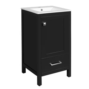 English Elm 18-Inch Modern Bathroom Vanity with Ceramic Sink, Soft-Close Doors, Divider Drawer & Adjusting Feet Black N729P334854B