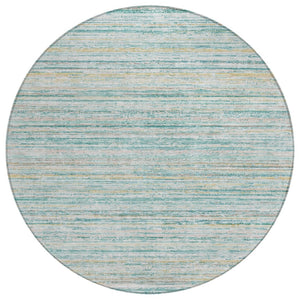 HomeRoots 5' Teal Blue Striped Washable Area Rug - Durable, Stain-Resistant, Perfect for Indoor & Outdoor Use 8' Round 607982