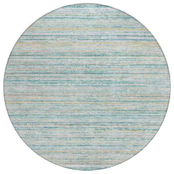 HomeRoots 5' Teal Blue Striped Washable Area Rug - Durable, Stain-Resistant, Perfect for Indoor & Outdoor Use 8' Round 607982