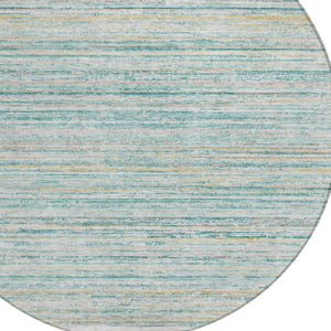 HomeRoots 5' Teal Blue Striped Washable Area Rug - Durable, Stain-Resistant, Perfect for Indoor & Outdoor Use 8' Round 607982
