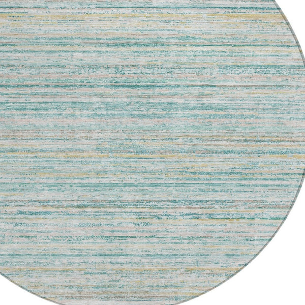HomeRoots 5' Teal Blue Striped Washable Area Rug - Durable, Stain-Resistant, Perfect for Indoor & Outdoor Use 8' Round 607982