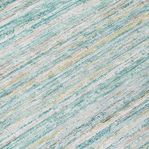 HomeRoots 5' Teal Blue Striped Washable Area Rug - Durable, Stain-Resistant, Perfect for Indoor & Outdoor Use 8' Round 607982