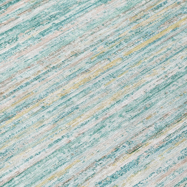 HomeRoots 5' Teal Blue Striped Washable Area Rug - Durable, Stain-Resistant, Perfect for Indoor & Outdoor Use 8' Round 607982