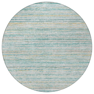 HomeRoots 5' Teal Blue Striped Washable Area Rug - Durable, Stain-Resistant, Perfect for Indoor & Outdoor Use 8' Round 607982