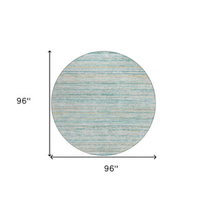 HomeRoots 5' Teal Blue Striped Washable Area Rug - Durable, Stain-Resistant, Perfect for Indoor & Outdoor Use 8' Round 607982