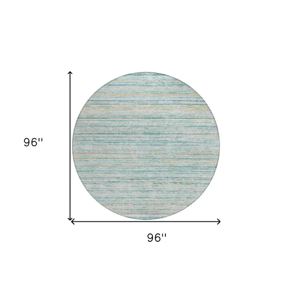 HomeRoots 5' Teal Blue Striped Washable Area Rug - Durable, Stain-Resistant, Perfect for Indoor & Outdoor Use 8' Round 607982