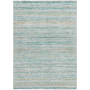HomeRoots 5' Teal Blue Striped Washable Area Rug - Durable, Stain-Resistant, Perfect for Indoor & Outdoor Use 8' X 10' 607983