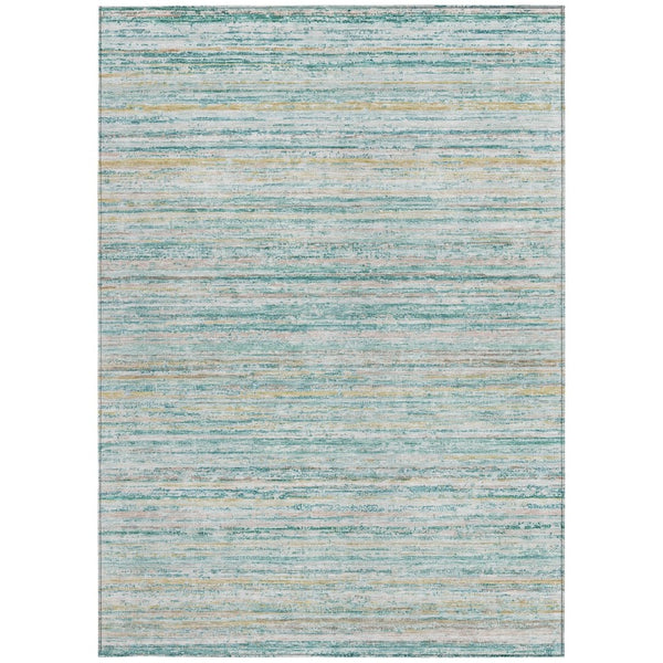 HomeRoots 5' Teal Blue Striped Washable Area Rug - Durable, Stain-Resistant, Perfect for Indoor & Outdoor Use 8' X 10' 607983
