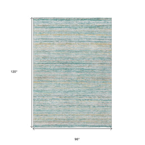 HomeRoots 5' Teal Blue Striped Washable Area Rug - Durable, Stain-Resistant, Perfect for Indoor & Outdoor Use 8' X 10' 607983