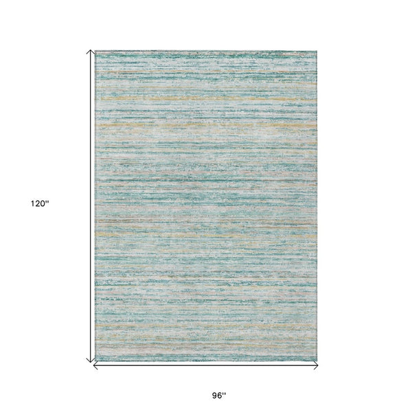 HomeRoots 5' Teal Blue Striped Washable Area Rug - Durable, Stain-Resistant, Perfect for Indoor & Outdoor Use 8' X 10' 607983
