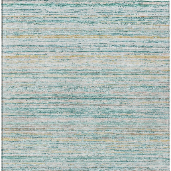 HomeRoots 5' Teal Blue Striped Washable Area Rug - Durable, Stain-Resistant, Perfect for Indoor & Outdoor Use 9' X 12' 607984