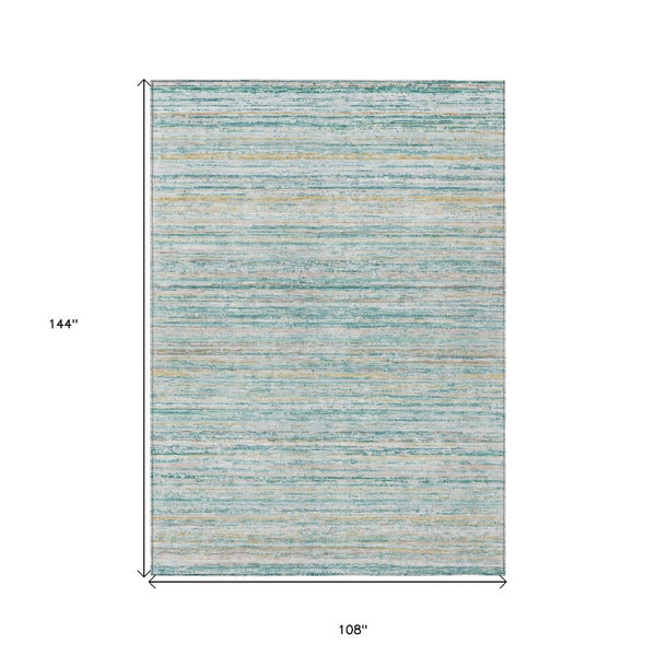 HomeRoots 5' Teal Blue Striped Washable Area Rug - Durable, Stain-Resistant, Perfect for Indoor & Outdoor Use 9' X 12' 607984