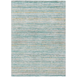 HomeRoots 5' Teal Blue Striped Washable Area Rug - Durable, Stain-Resistant, Perfect for Indoor & Outdoor Use 9' X 12' 607984