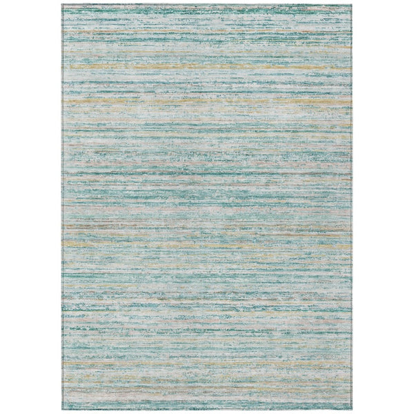 HomeRoots 5' Teal Blue Striped Washable Area Rug - Durable, Stain-Resistant, Perfect for Indoor & Outdoor Use 9' X 12' 607984