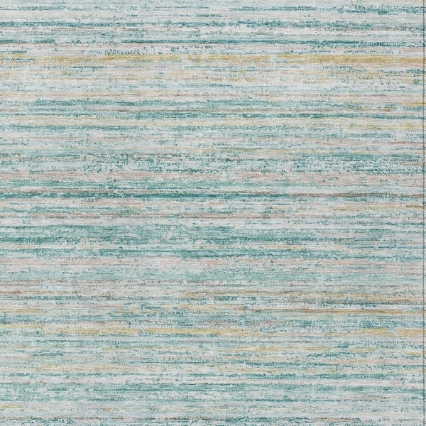 HomeRoots 5' Teal Blue Striped Washable Area Rug - Durable, Stain-Resistant, Perfect for Indoor & Outdoor Use 9' X 12' 607984