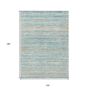 HomeRoots 5' Teal Blue Striped Washable Area Rug - Durable, Stain-Resistant, Perfect for Indoor & Outdoor Use 10' X 14' 607985