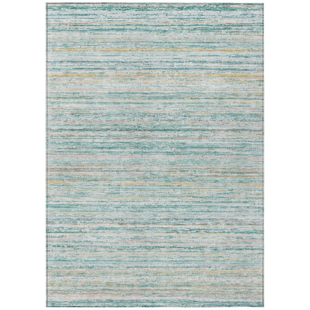 HomeRoots 5' Teal Blue Striped Washable Area Rug - Durable, Stain-Resistant, Perfect for Indoor & Outdoor Use 10' X 14' 607985