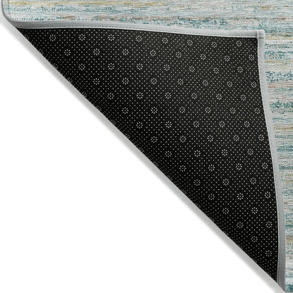 HomeRoots 5' Teal Blue Striped Washable Area Rug - Durable, Stain-Resistant, Perfect for Indoor & Outdoor Use 10' X 14' 607985