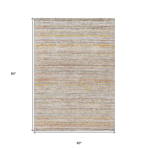 HomeRoots 5' Terra Cotta Striped Area Rug - Washable Indoor/Outdoor Style, Durable, Easy-Care Design for All Spaces 5' X 8' 607987