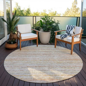 HomeRoots 5' Terra Cotta Striped Area Rug - Washable Indoor/Outdoor Style, Durable, Easy-Care Design for All Spaces 8' Round 607988