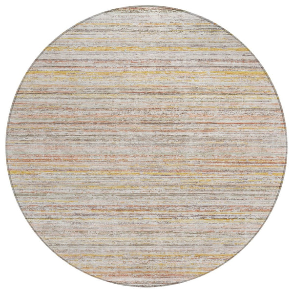 HomeRoots 5' Terra Cotta Striped Area Rug - Washable Indoor/Outdoor Style, Durable, Easy-Care Design for All Spaces 8' Round 607988