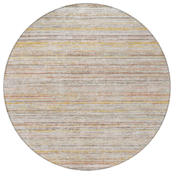 HomeRoots 5' Terra Cotta Striped Area Rug - Washable Indoor/Outdoor Style, Durable, Easy-Care Design for All Spaces 8' Round 607988