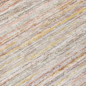 HomeRoots 5' Terra Cotta Striped Area Rug - Washable Indoor/Outdoor Style, Durable, Easy-Care Design for All Spaces 8' Round 607988
