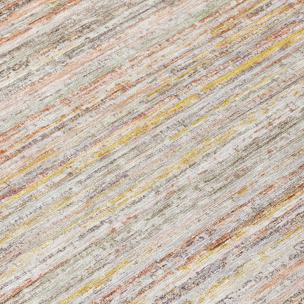 HomeRoots 5' Terra Cotta Striped Area Rug - Washable Indoor/Outdoor Style, Durable, Easy-Care Design for All Spaces 8' Round 607988